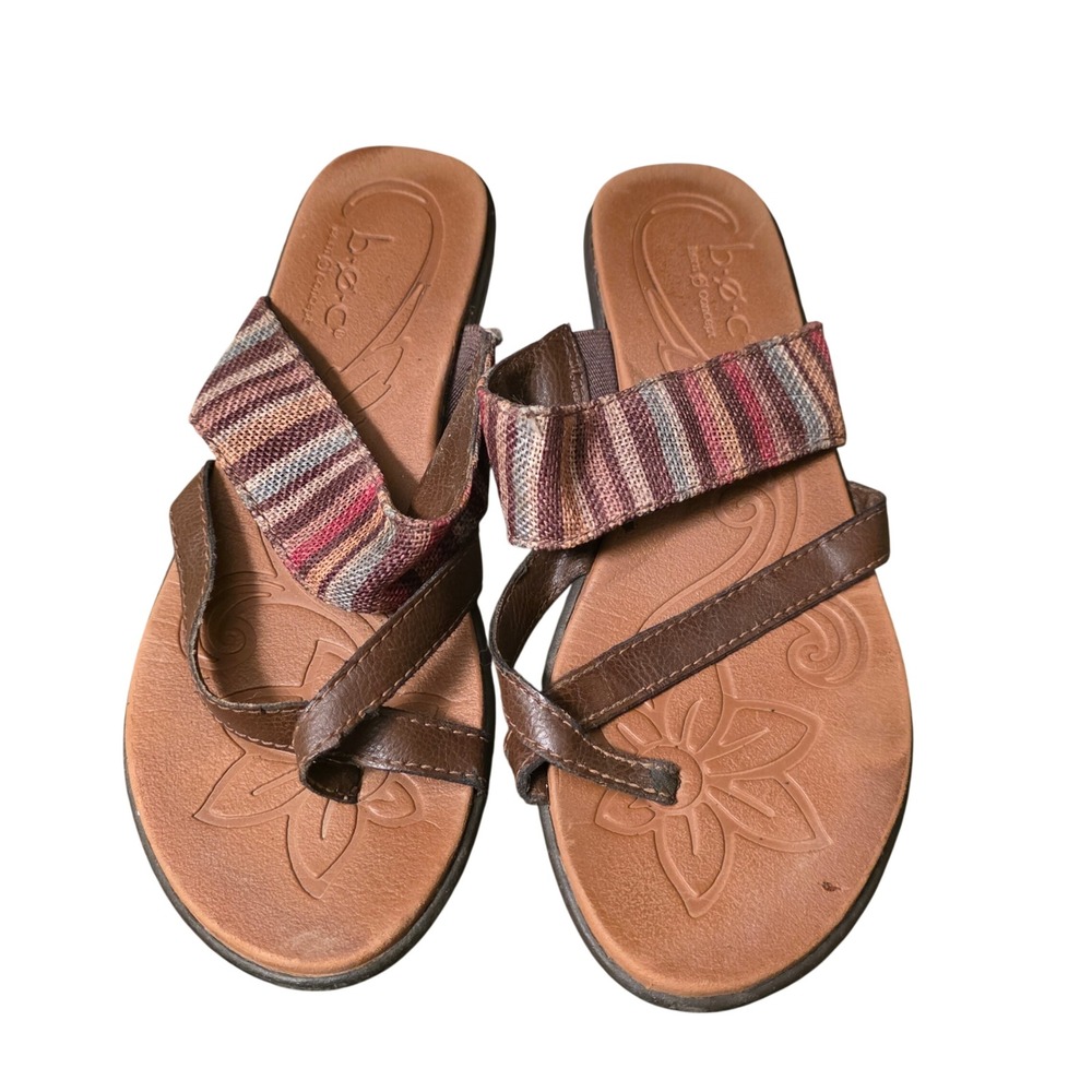 BOC Born Concept Womens Brown Striped Toe Loop Flat Sandals Z10106 Size 8M